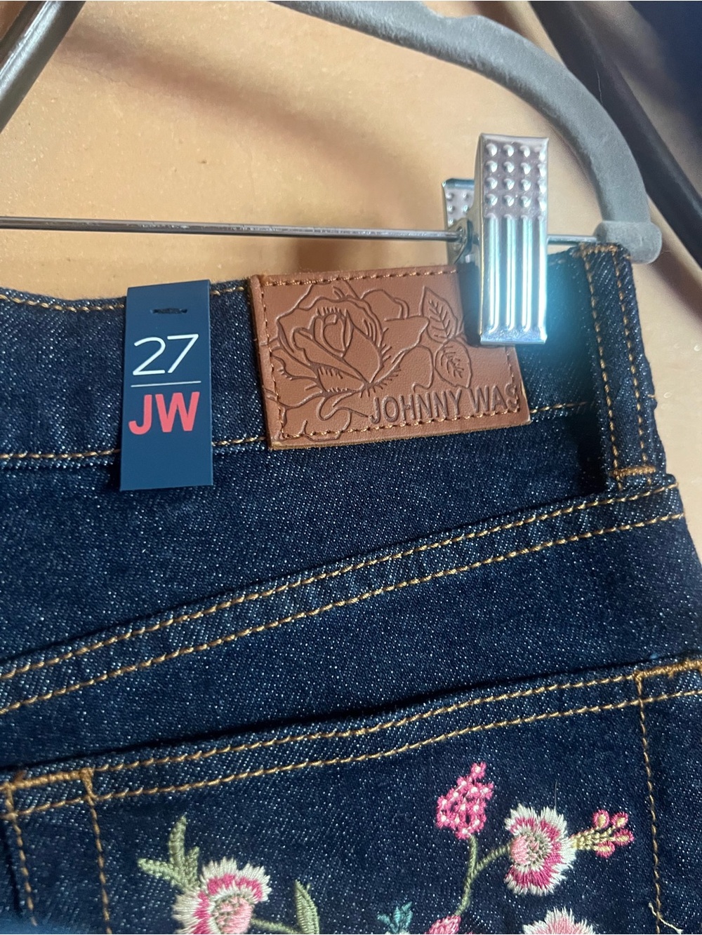 Johnny Was Dark Indigo Flare Jeans with Front Seams - Picture 6 of 7